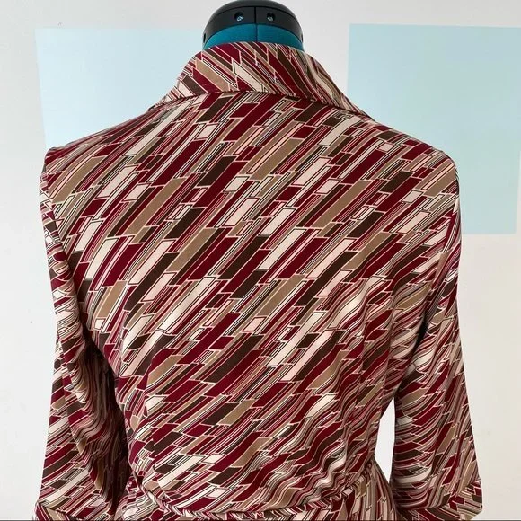 Mossimo Retro Print Shirt Dress size 6 Red Brown pattern 70s vibe - Picture 6 of 14